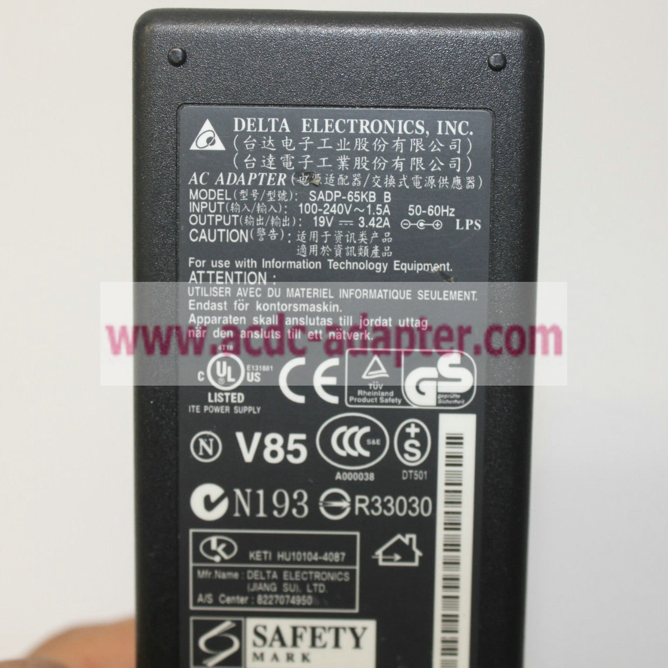 Original 19V 3.42A Delta Electronics SADP-65KB B AC Power Supply Adapter Charger